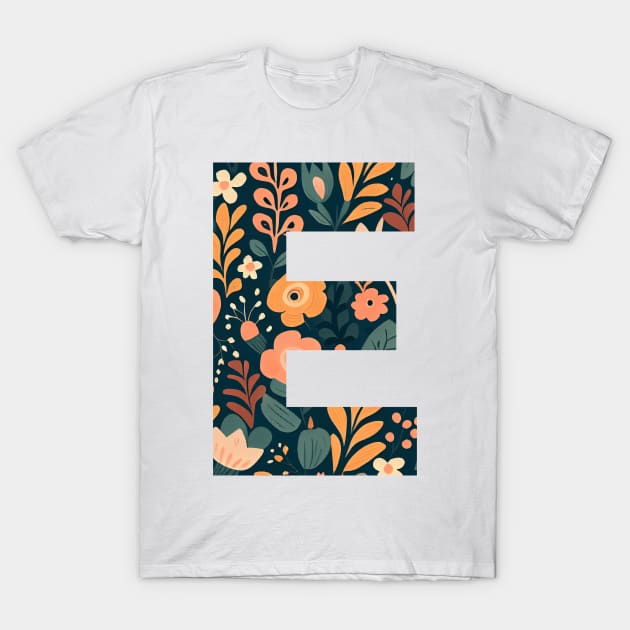 Whimsical Floral Letter E T-Shirt by BotanicalWoe